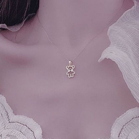 14k Gold Womens Zircon Bear Charm Necklace - Picture 6 of 8